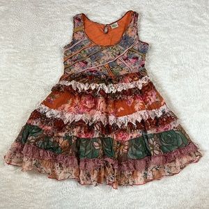 Shop Therapy handmade cotton tiered ruffle and lace floral dress, size m/L